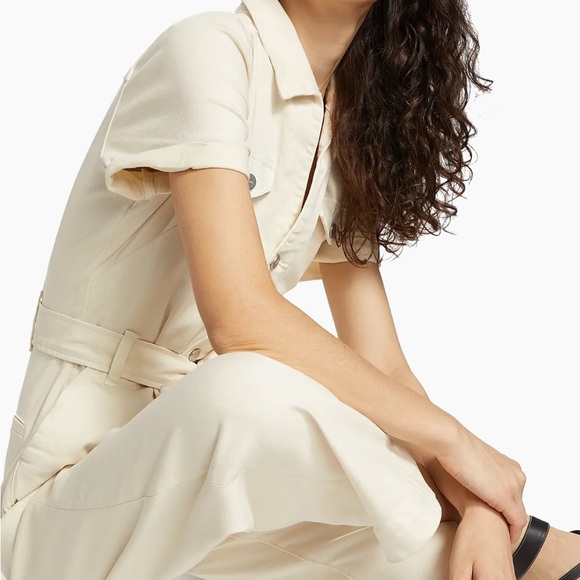 NEW Paige Anessa Stretch-Denim Cream Jumpsuit - Picture 7 of 16